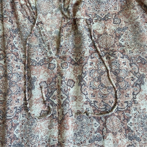 Lucky Brand Pastel Pink Boho Printed Peasant Blouse w Tie Flowy Lightweight XL - Picture 12 of 16